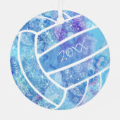 羽の花の模様ブルーバレーボール メタルオーナメント (裏面)