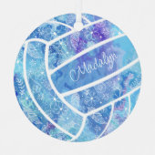 羽の花の模様ブルーバレーボール メタルオーナメント (正面)