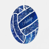 羽の花の模様ブルーバレーボール メタルオーナメント (正面左)