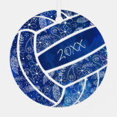 羽の花の模様ブルーバレーボール メタルオーナメント (裏面)