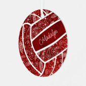 羽の花の模様マルーンバレーボール メタルオーナメント (正面左)