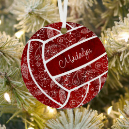 羽の花の模様マルーンバレーボール メタルオーナメント