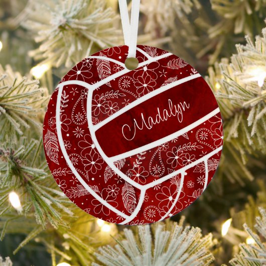 羽の花の模様マルーンバレーボール メタルオーナメント (インサイチュ)