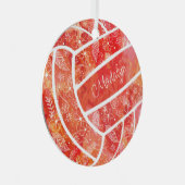 羽の花の模様レッドバレーボール メタルオーナメント (正面右)