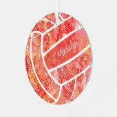 羽の花の模様レッドバレーボール メタルオーナメント (正面左)