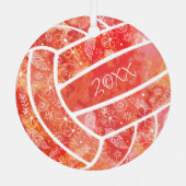 羽の花の模様レッドバレーボール メタルオーナメント (裏面)