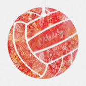 羽の花の模様レッドバレーボール メタルオーナメント (正面)