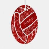 羽の花の模様レッドバレーボール メタルオーナメント (正面右)