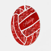 羽の花の模様レッドバレーボール メタルオーナメント (正面左)