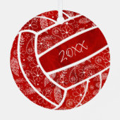 羽の花の模様レッドバレーボール メタルオーナメント (裏面)