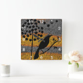 羽の間の鳥 スクエア壁時計 (ホーム)