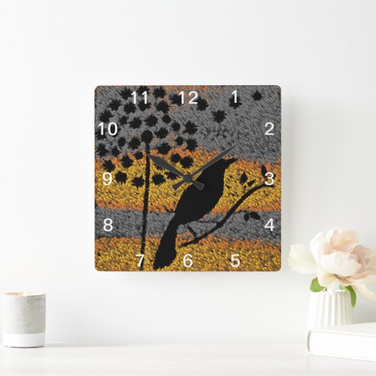 羽の間の鳥 スクエア壁時計 (ホーム)
