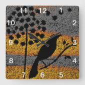 羽の間の鳥 スクエア壁時計 (正面)