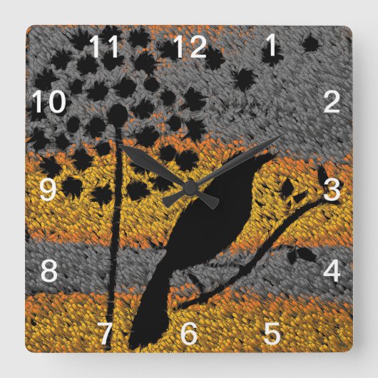羽の間の鳥 スクエア壁時計 (正面)