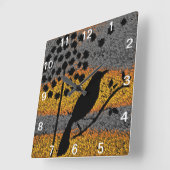 羽の間の鳥 スクエア壁時計 (傾斜)