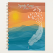 羽の鳥に覆われた水色の海の夕日 プランナー手帳 (正面)