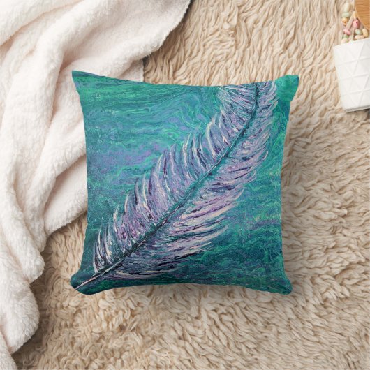 羽のBohoのティール(緑がかった色)および紫色の装飾用クッション クッション (ブランケット)