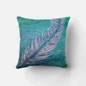 羽のBohoのティール(緑がかった色)および紫色の装飾用クッション クッション (裏面)