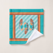 羽はティール(緑がかった色)ストライプと砂漠の色。 バスタオルセット (ウォッシュタオル)