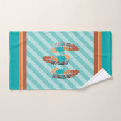 羽はティール(緑がかった色)ストライプと砂漠の色。 バスタオルセット (ハンドタオル)