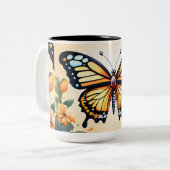 羽ばたき夢:水彩蝶TシャツDe ツートーンマグカップ (正面左)