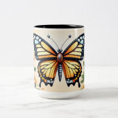 羽ばたき夢:水彩蝶TシャツDe ツートーンマグカップ (中央)