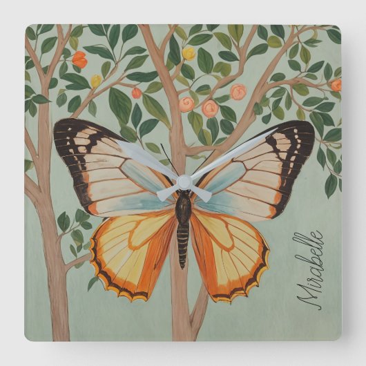 羽ばたき強パーソナライズされた力 スクエア壁時計 (正面)