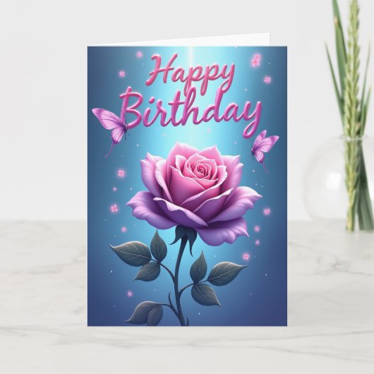 羽ばたくバラの誕生日カード カード (正面)