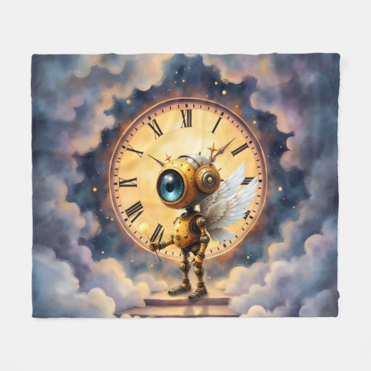 羽ばたく時計守ロビー - Wings+of+Timeシリーズ フリースブランケット (正面(横))