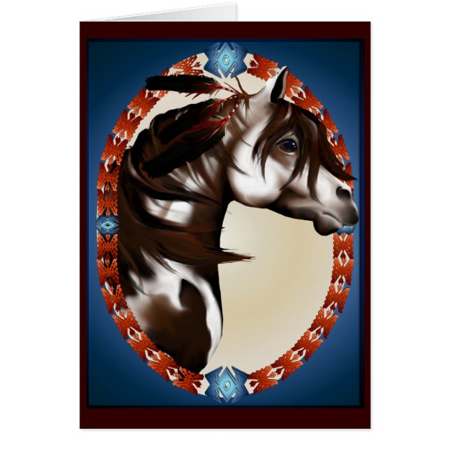 羽をつけられたペンキの馬カード (正面)