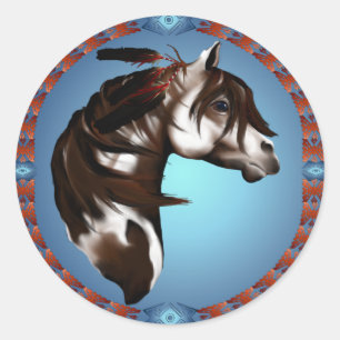 羽をつけられたペンキの馬ステッカー ラウンドシール
