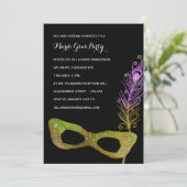 羽をつけられたマスク|の仮面舞踏会の謝肉祭のパーティー 招待状 (スタンド正面)