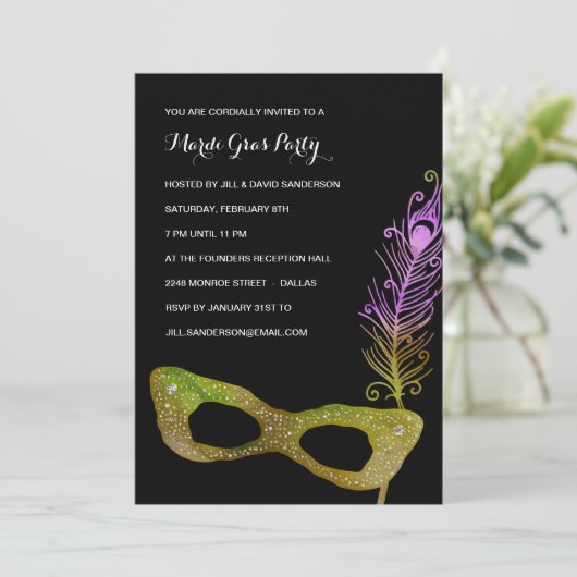 羽をつけられたマスク|の仮面舞踏会の謝肉祭のパーティー 招待状 (スタンド正面)