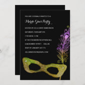 羽をつけられたマスク|の仮面舞踏会の謝肉祭のパーティー 招待状 (正面/裏面)