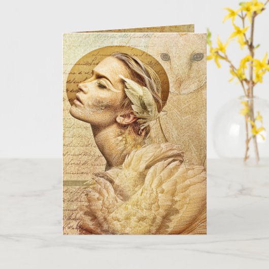 羽をつけられた友人の挨拶状 カード (黄色い花)