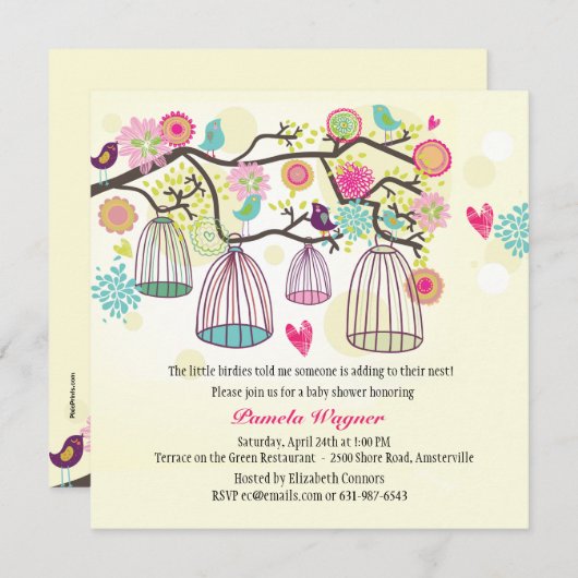 羽をつけられた友人の春の招待状 招待状 (正面/裏面)