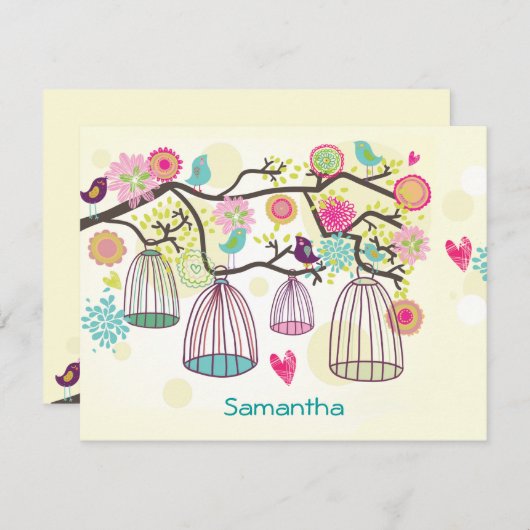 羽をつけられた友人の春平らなNotecard ノートカード (正面/裏面)