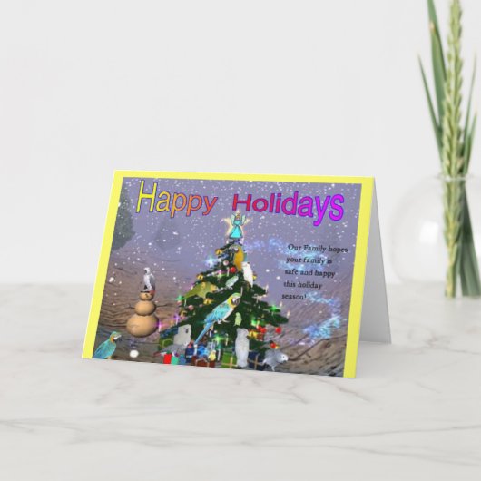 羽をつけられた家族の休日の挨拶 シーズンカード (正面)