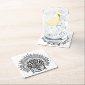 羽をつけられた戦争のボンネットの刺激を受けたなオオカミ スクエアペーパーコースター (インサイチュ)