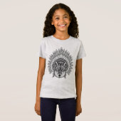 羽をつけられた戦争のボンネットの刺激を受けたなオオカミ Tシャツ (正面フル)