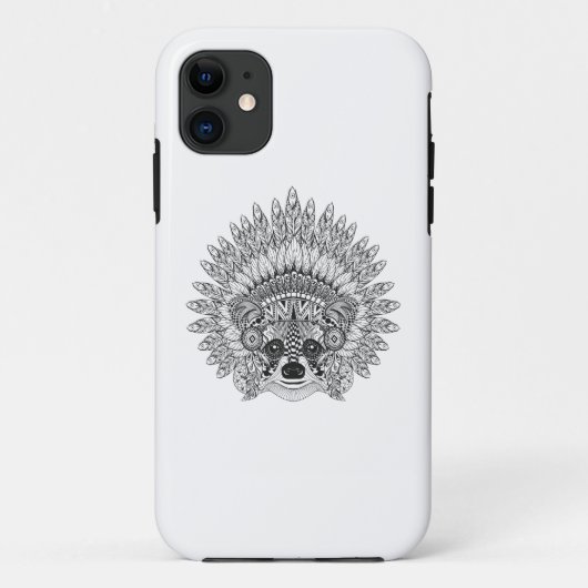 羽をつけられた戦争のボンネットの落書きのアライグマ Case-Mate iPhoneケース (裏面)