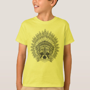 羽をつけられた戦争のボンネットの落書きのアライグマ Tシャツ