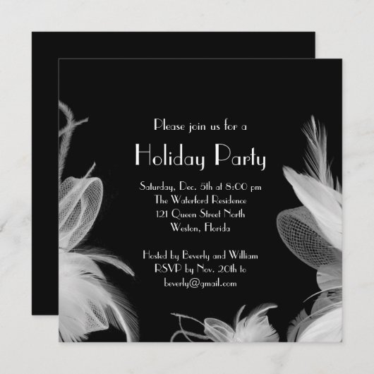 羽をつけられた20年代の休日の招待状 招待状 (正面/裏面)