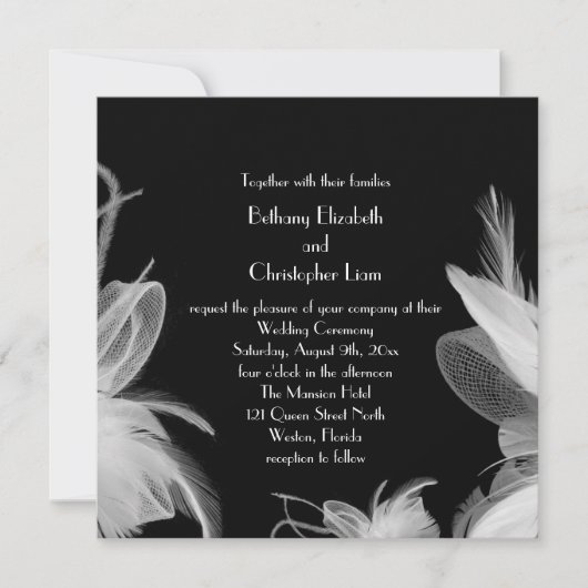 羽をつけられた20年代の結婚式招待状2 招待状 (正面)