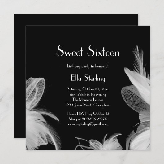 羽をつけられた20年代の菓子16の誕生日の招待状 招待状 (正面/裏面)