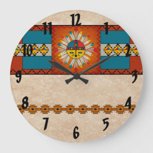 羽をつけられたKatsina (Kachina)日曜日は直面します ラージ壁時計