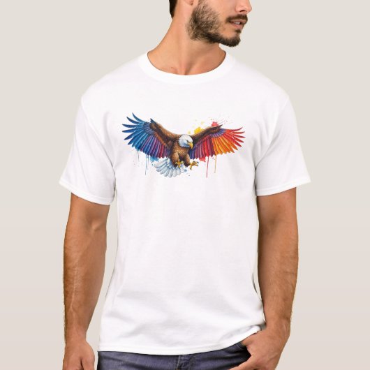 羽を広げた鮮やかな水彩の鷲 Tシャツ (正面)