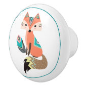 羽を持つティール（緑がかった色）の種族のキツネ セラミックノブ (右)