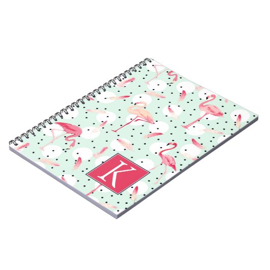 羽を持つフラミンゴの鳥は|あなたのイニシャルを加えます ノートブック (左側)