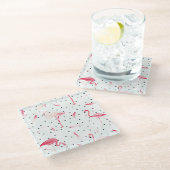 羽を持つフラミンゴの鳥 ガラスコースター (アングル)